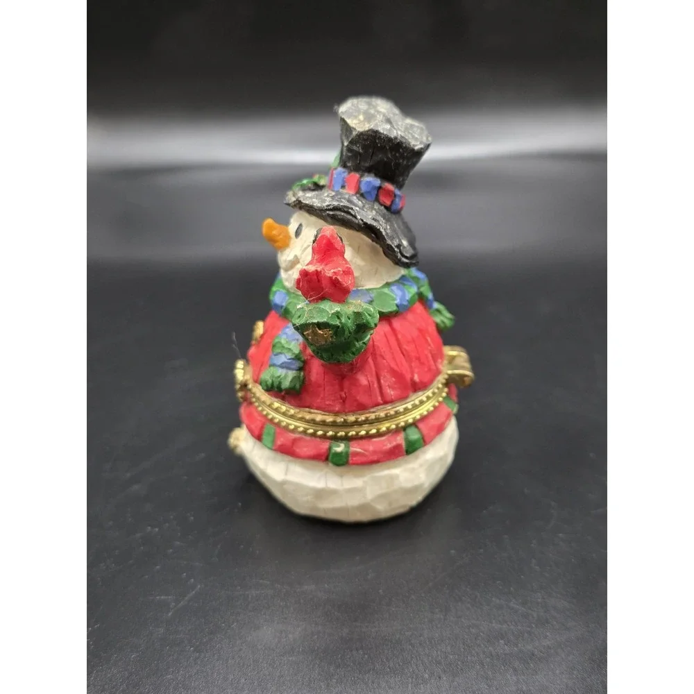 Snowman Trinket Box Resin Red Felt Lined Interior Ranger International
